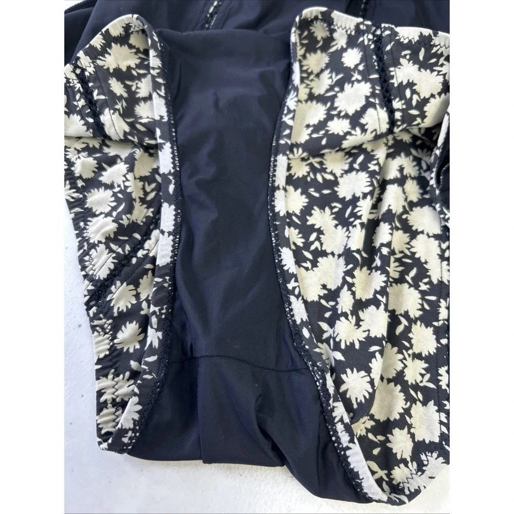 Tory Burch Floral One-Piece Black Cream Floral Swimsuit Sz M **No Straps**